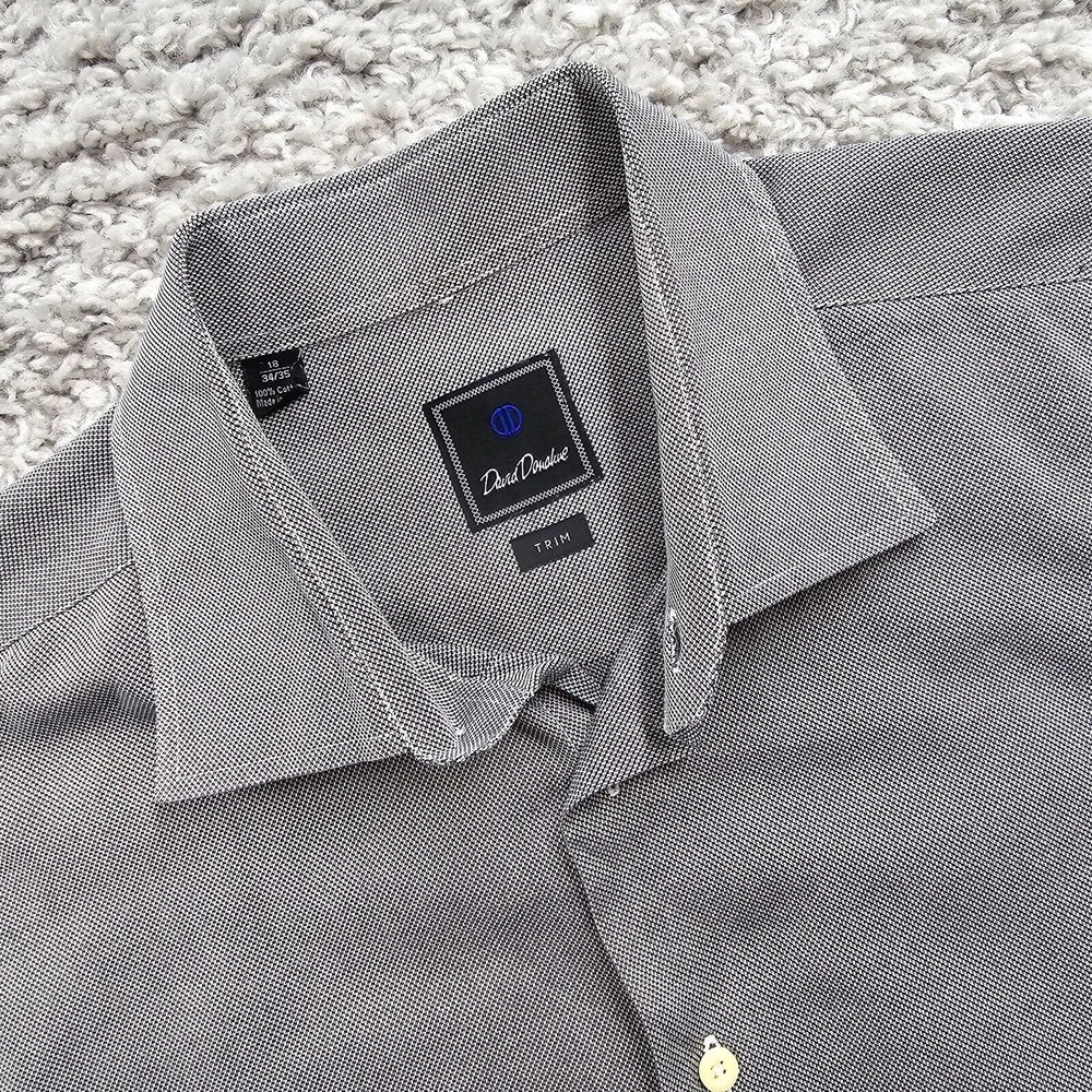 David Donahue Mens Dress Shirt Gray Trim Button Up Size 18 (34/35) Office